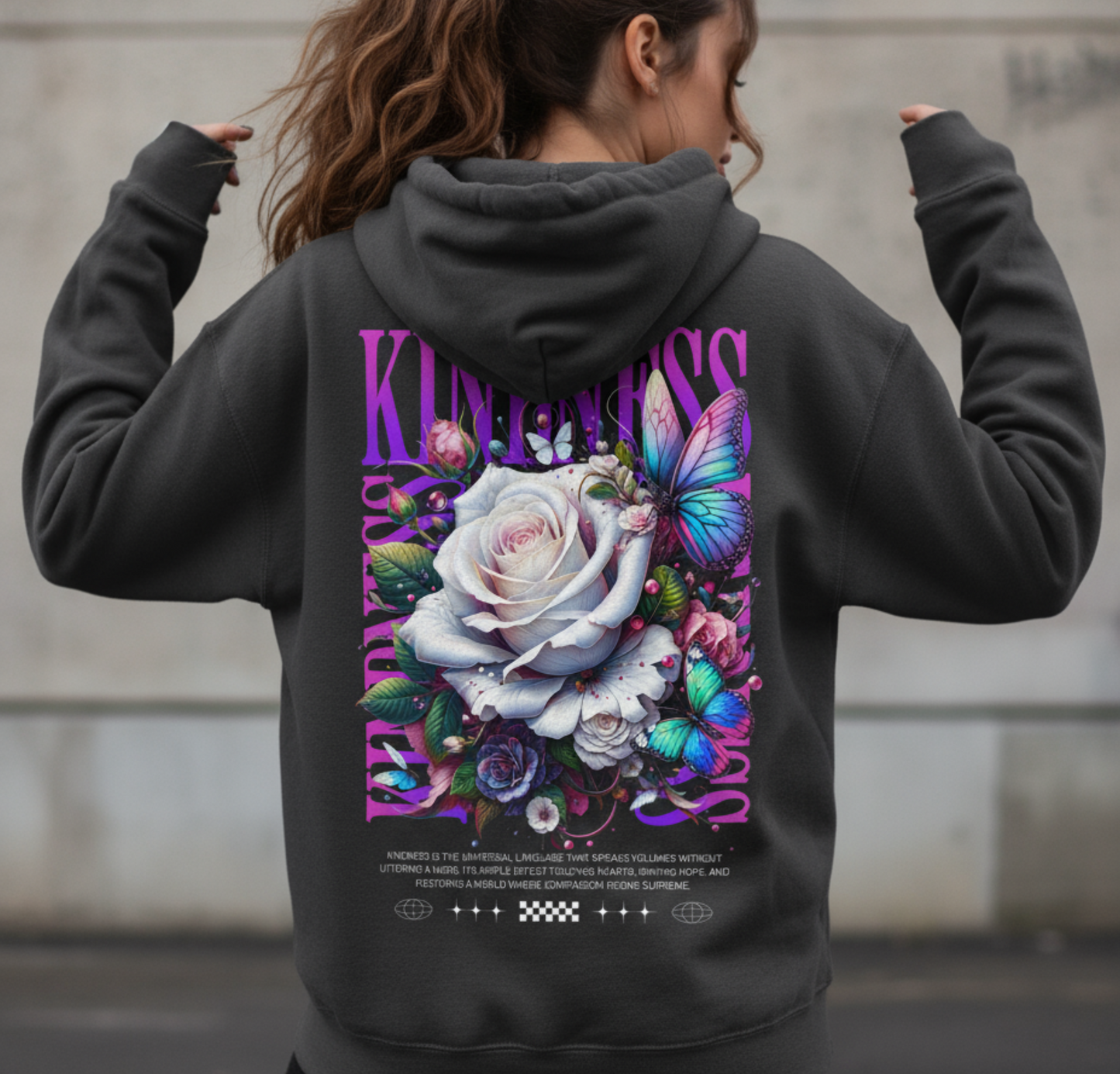 Kindness Rose Hoodie, Floral Typography, Pastel Gothic Aesthetic, Botanical Graphic, Soft Goth Style