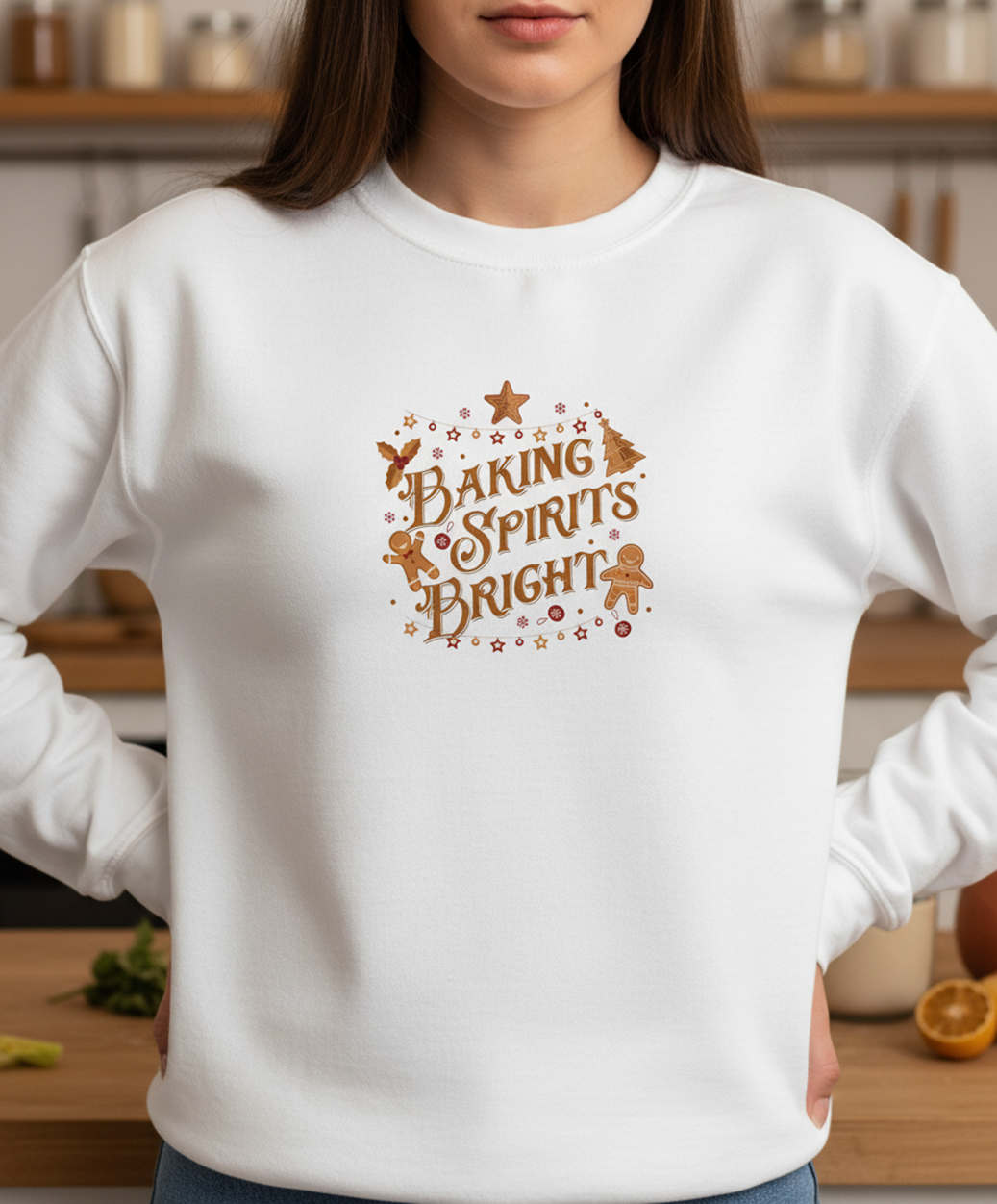 Baking Spirits Bright Christmas Sweatshirt, Cozy Crew for Women, Embroidered, Sweater Weather, Winter Gift