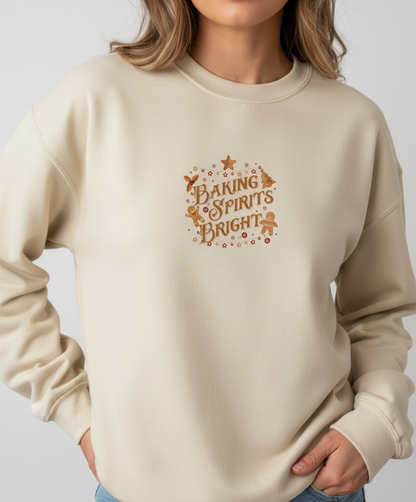 Baking Spirits Bright Christmas Sweatshirt, Cozy Crew for Women, Embroidered, Sweater Weather, Winter Gift