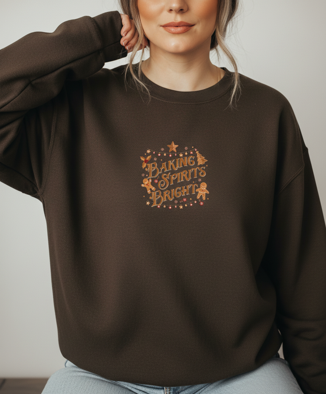 Baking Spirits Bright Christmas Sweatshirt, Cozy Crew for Women, Embroidered, Sweater Weather, Winter Gift