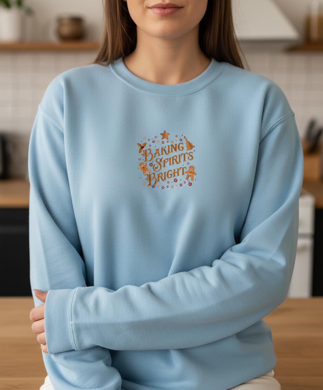 Baking Spirits Bright Christmas Sweatshirt, Cozy Crew for Women, Embroidered, Sweater Weather, Winter Gift