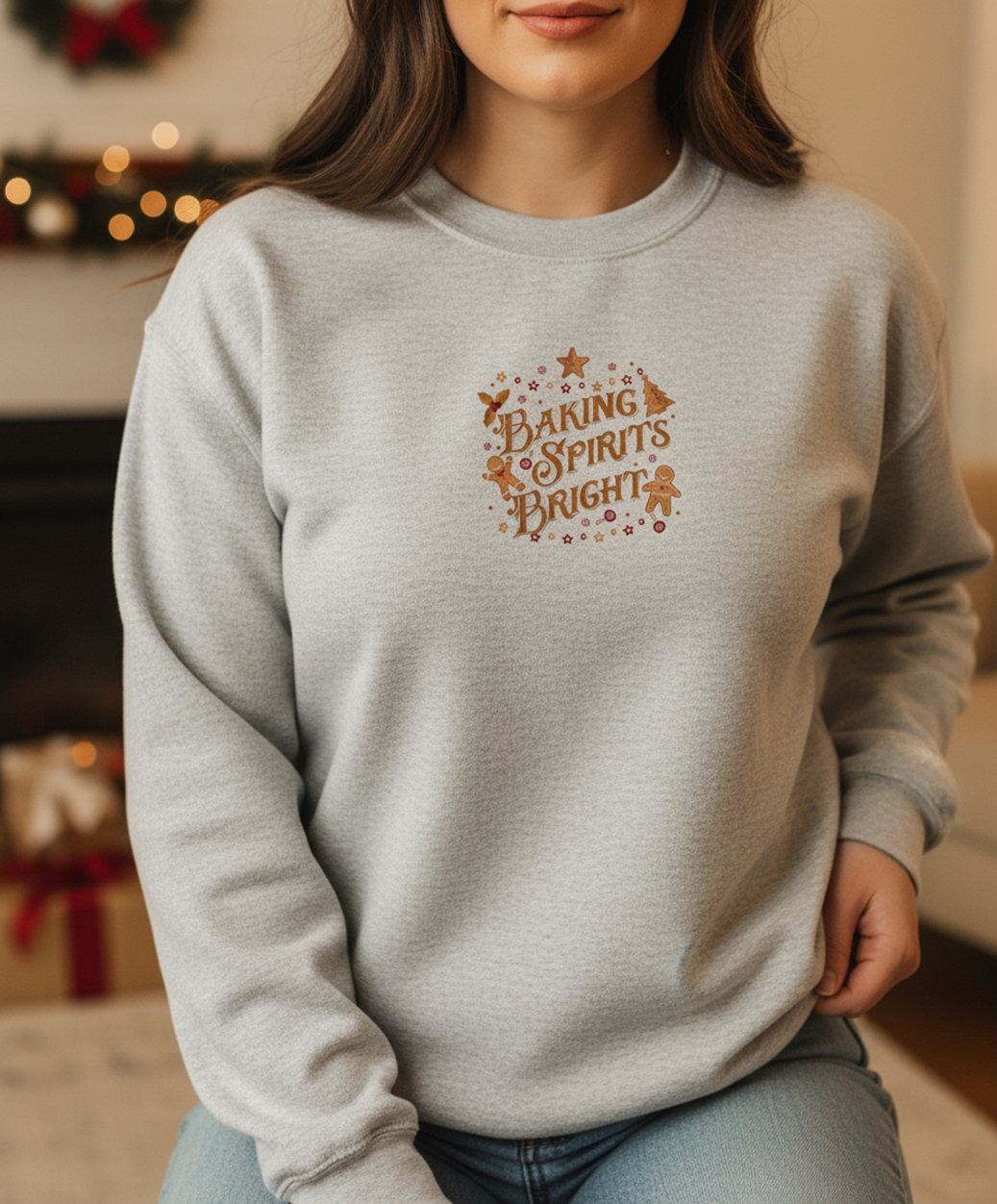 Baking Spirits Bright Christmas Sweatshirt, Cozy Crew for Women, Embroidered, Sweater Weather, Winter Gift