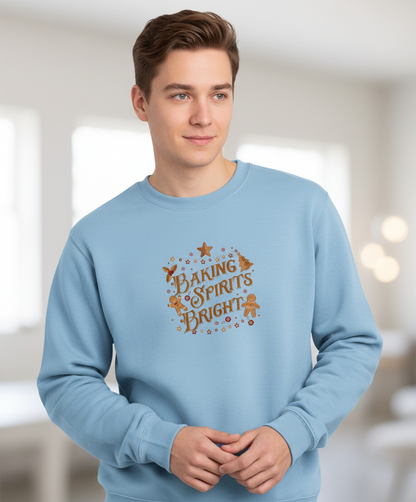 Baking Spirits Bright Christmas Sweatshirt, Cozy Crew for Women, Embroidered, Sweater Weather, Winter Gift
