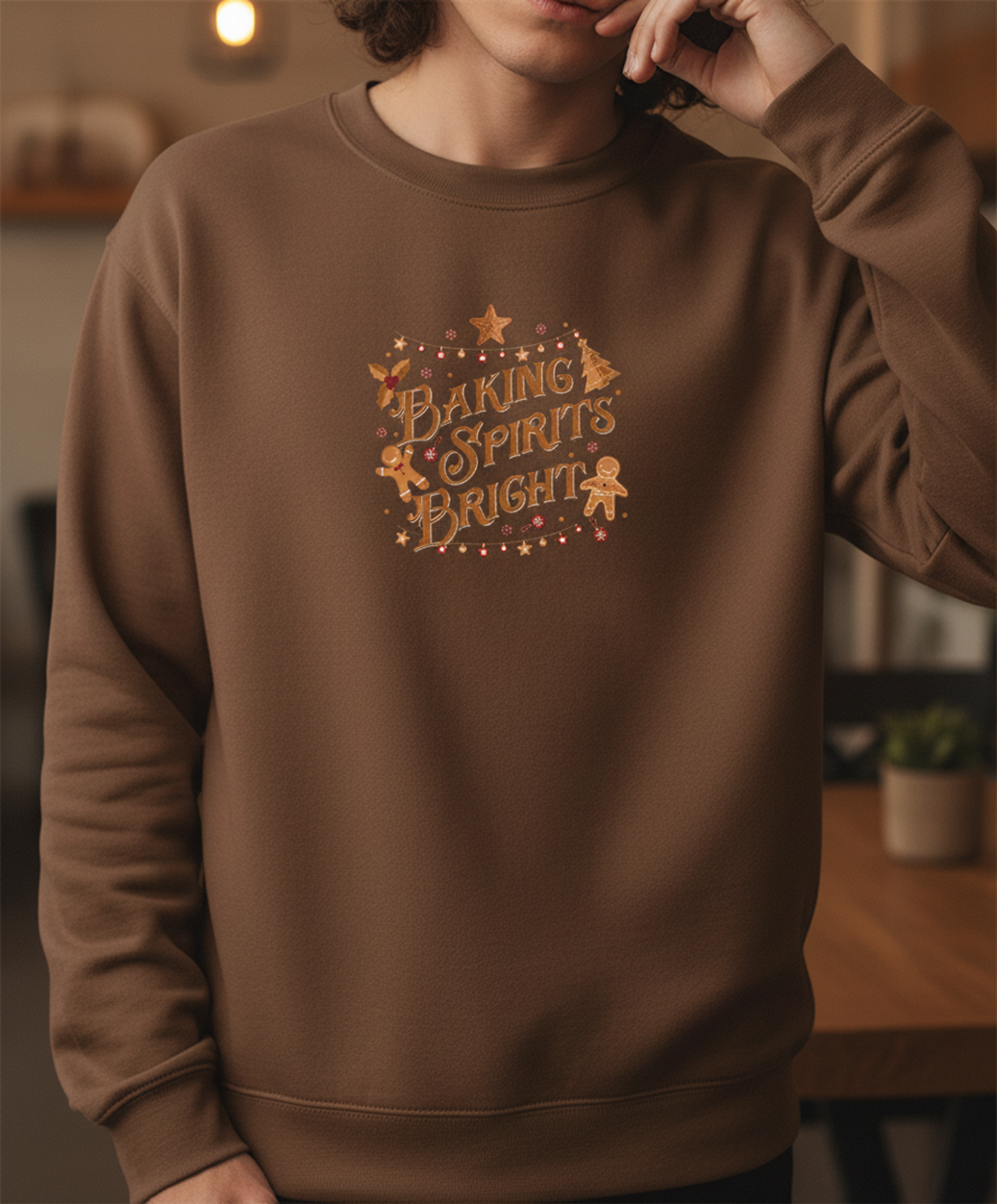 Baking Spirits Bright Christmas Sweatshirt, Cozy Crew for Women, Embroidered, Sweater Weather, Winter Gift