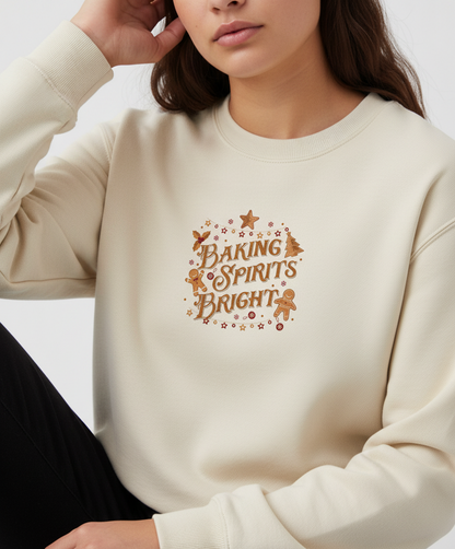 Baking Spirits Bright Christmas Sweatshirt, Cozy Crew for Women, Embroidered, Sweater Weather, Winter Gift