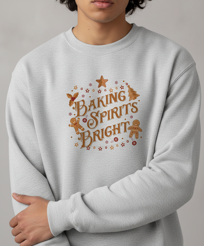 Baking Spirits Bright Christmas Sweatshirt, Cozy Crew for Women, Embroidered, Sweater Weather, Winter Gift