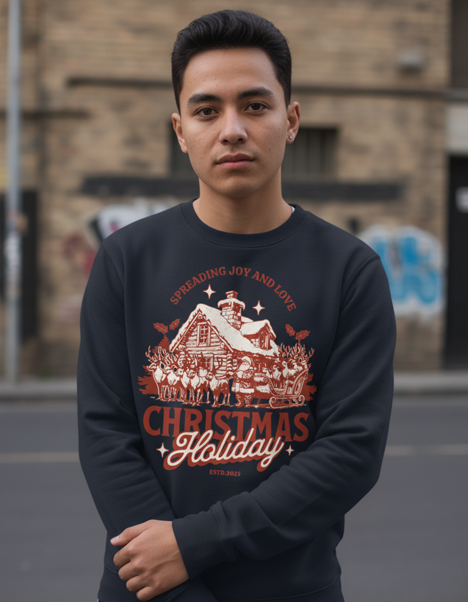 Vintage Christmas Sweatshirt, Holiday Cottage Crewneck, Festive Clothing, Gift for Her, Gift for Him, Unique Design