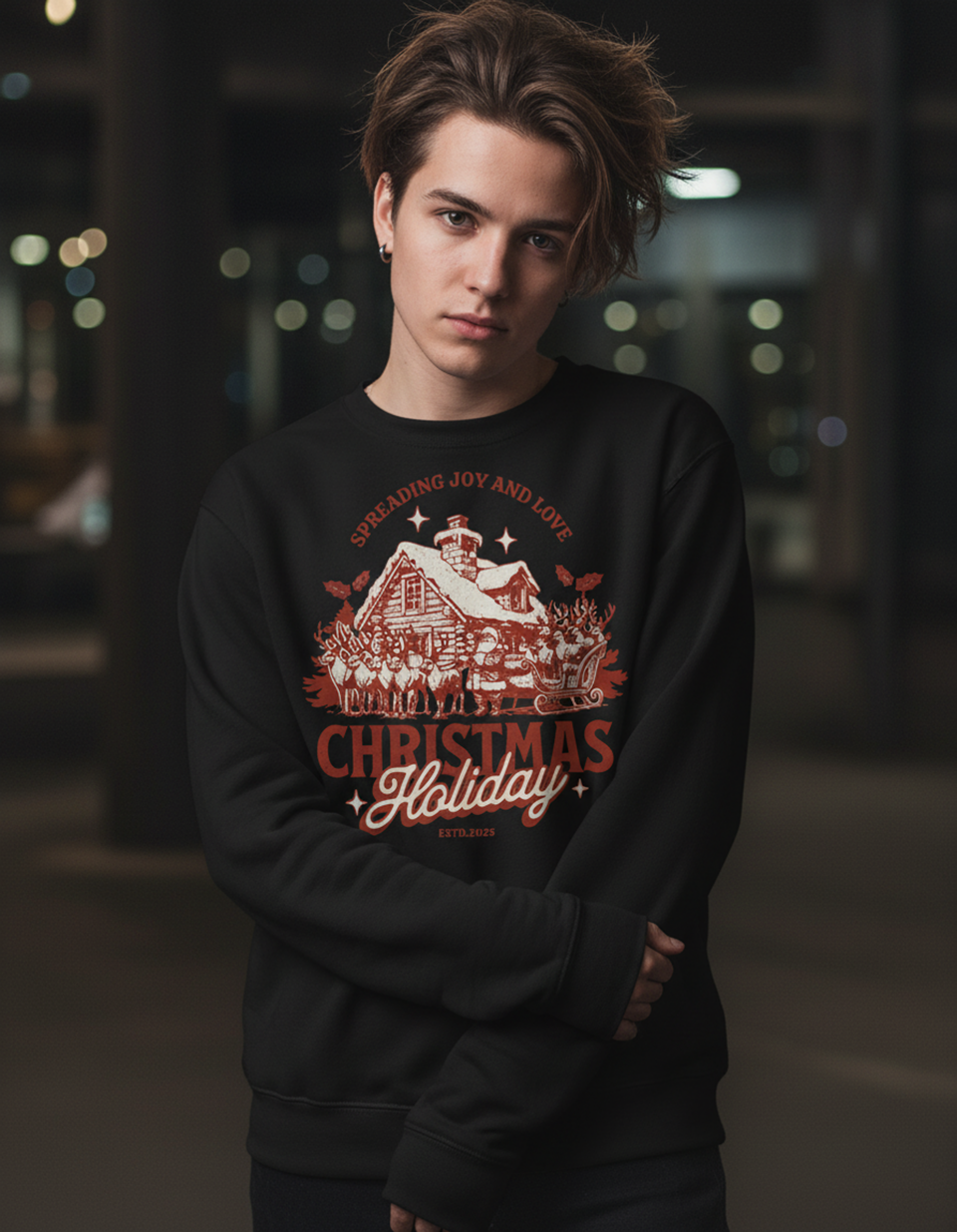 Vintage Christmas Sweatshirt, Holiday Cottage Crewneck, Festive Clothing, Gift for Her, Gift for Him, Unique Design
