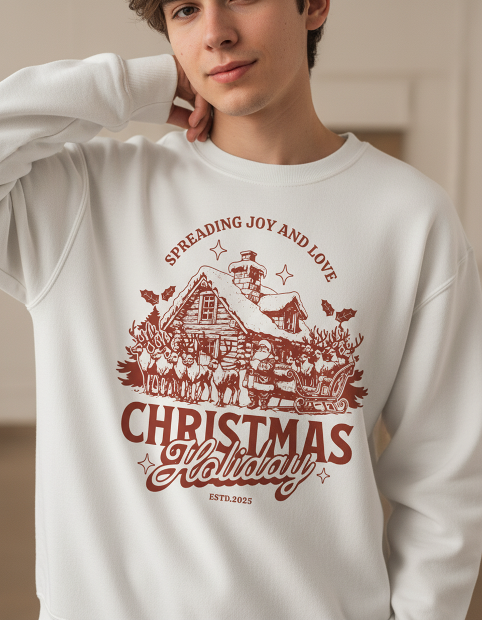 Vintage Christmas Sweatshirt, Holiday Cottage Crewneck, Festive Clothing, Gift for Her, Gift for Him, Unique Design