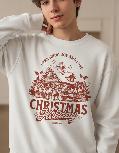 Vintage Christmas Sweatshirt, Holiday Cottage Crewneck, Festive Clothing, Gift for Her, Gift for Him, Unique Design