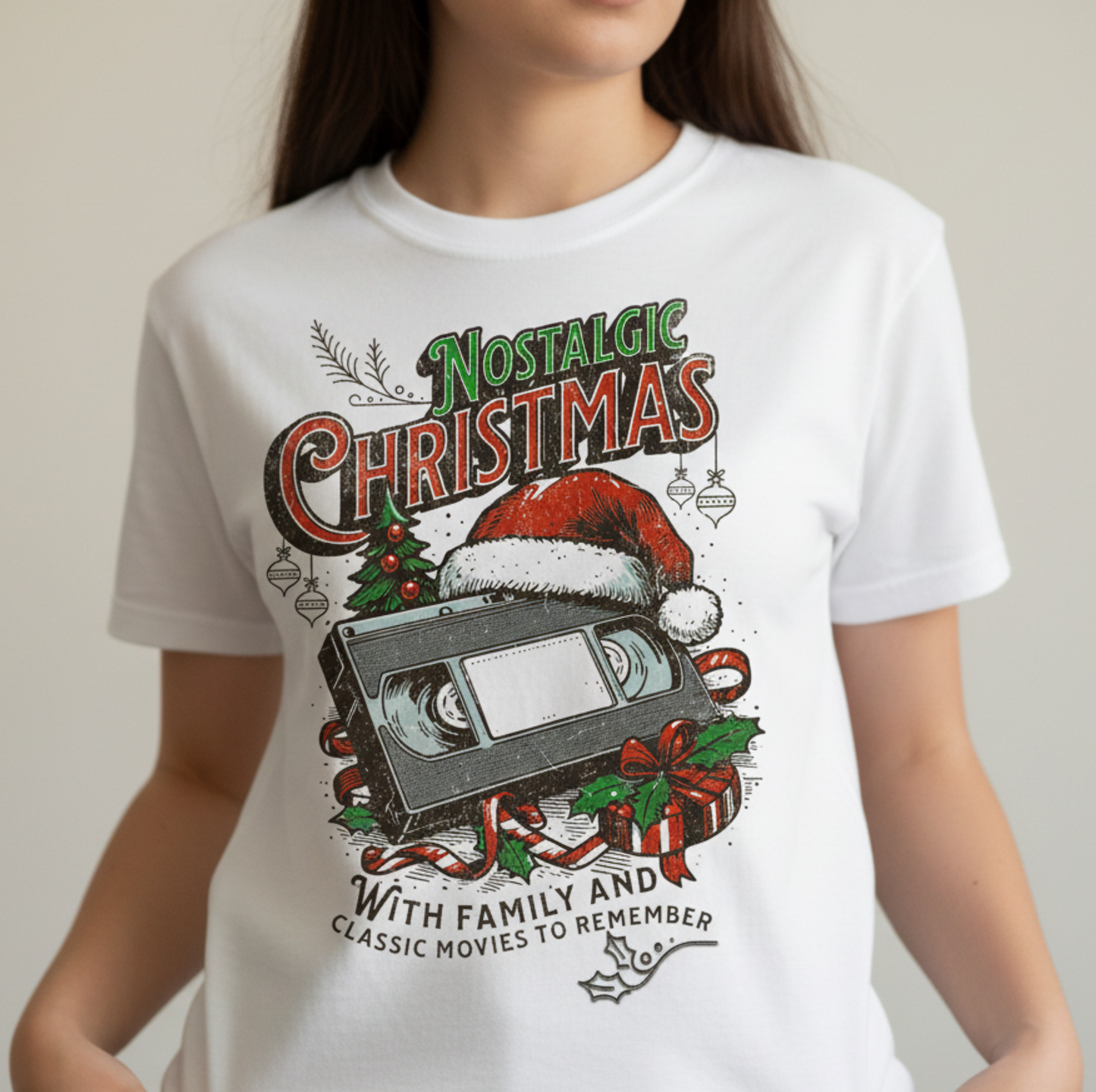 Vintage Christmas Shirt, Retro Holiday Tee, Nostalgic Xmas Graphic, Unisex Festive Top, Christmas Movie Night, VHS Tape Santa Design