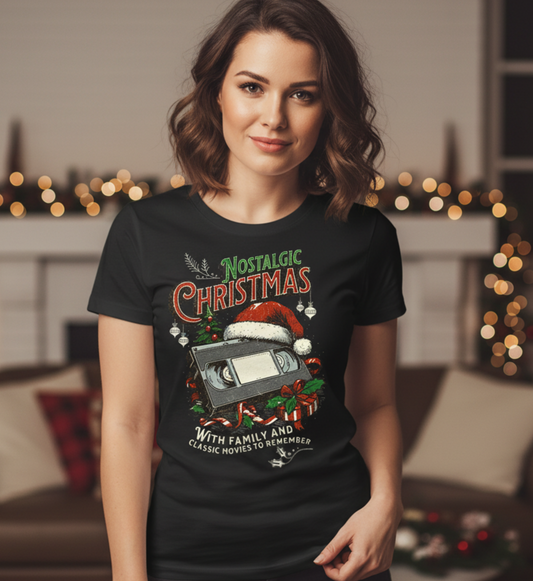 Vintage Christmas Shirt, Retro Holiday Tee, Nostalgic Xmas Graphic, Unisex Festive Top, Christmas Movie Night, VHS Tape Santa Design