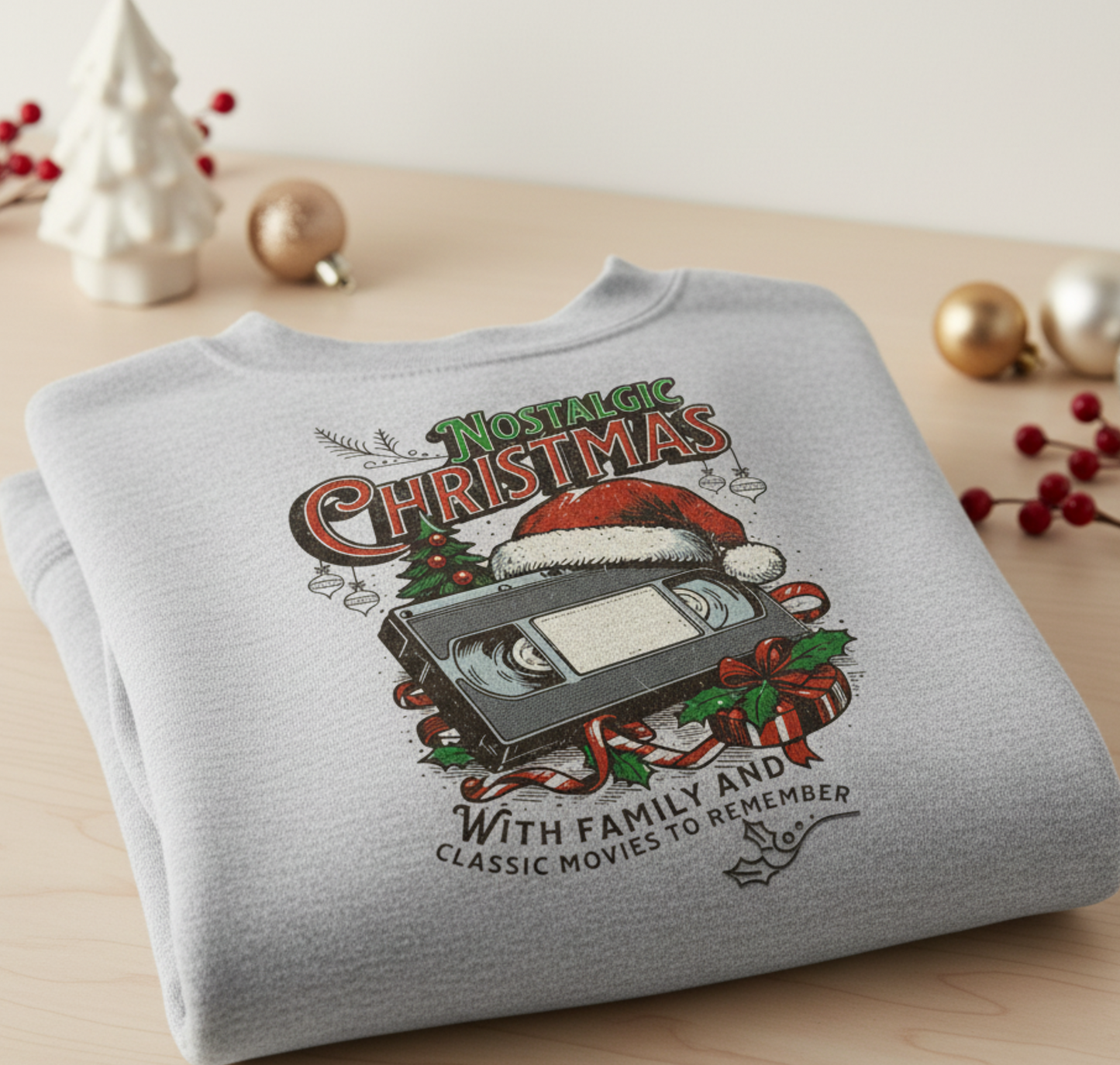 Vintage Christmas Shirt, Retro Holiday Tee, Nostalgic Xmas Graphic, Unisex Festive Top, Christmas Movie Night, VHS Tape Santa Design