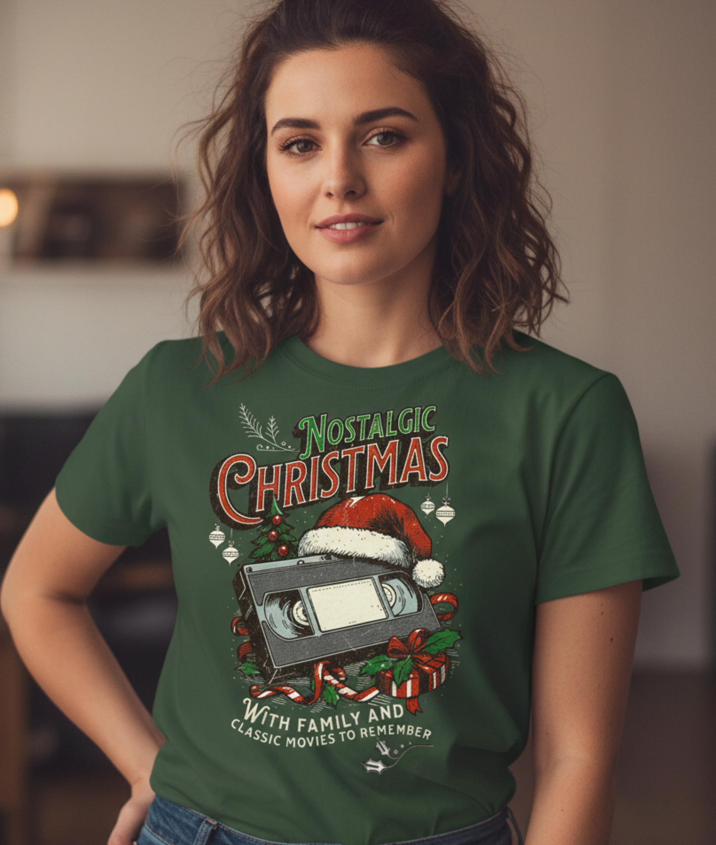 Vintage Christmas Shirt, Retro Holiday Tee, Nostalgic Xmas Graphic, Unisex Festive Top, Christmas Movie Night, VHS Tape Santa Design