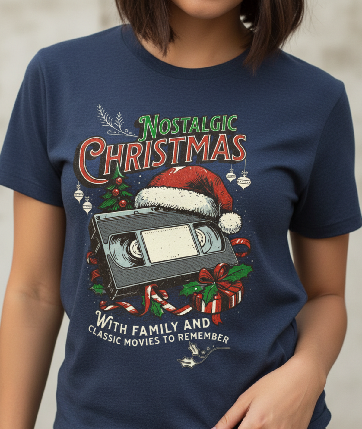 Vintage Christmas Shirt, Retro Holiday Tee, Nostalgic Xmas Graphic, Unisex Festive Top, Christmas Movie Night, VHS Tape Santa Design