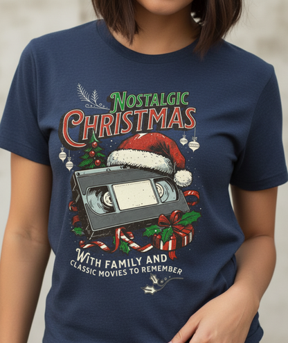 Vintage Christmas Shirt, Retro Holiday Tee, Nostalgic Xmas Graphic, Unisex Festive Top, Christmas Movie Night, VHS Tape Santa Design