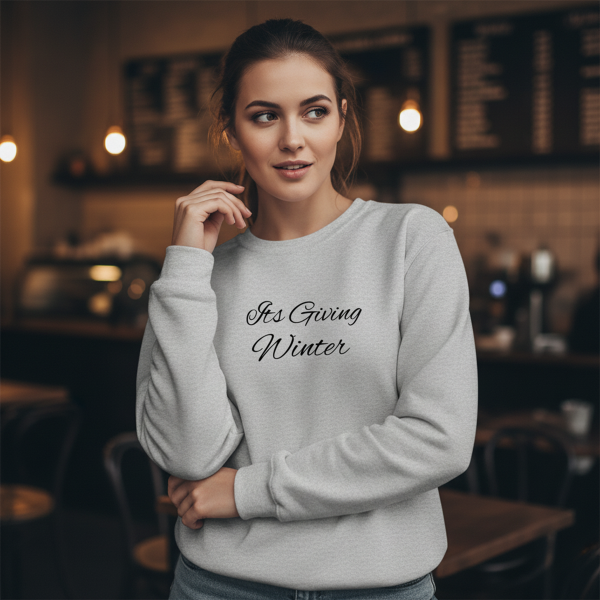 Its Giving Winter Sweatshirt, Cozy Aesthetic Crewneck, Minimalist Pullover, Neutral Cold Weather Top, Trendy Seasonal Outfit