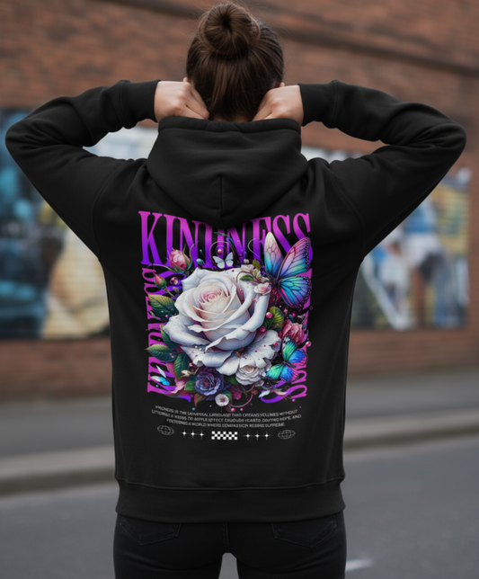Kindness Rose Hoodie, Floral Typography, Pastel Gothic Aesthetic, Botanical Graphic, Soft Goth Style
