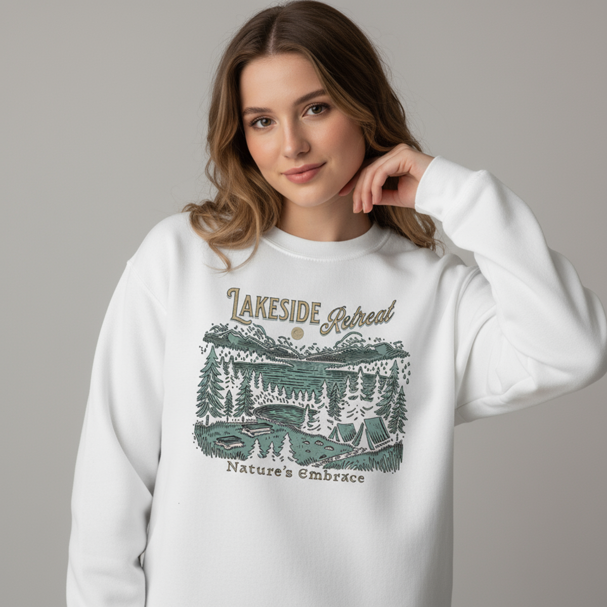 Lakeside Retreat Nature Scene, Cozy Sweatshirt, Nature Lover Gift, Holiday Gift Idea, Winter Scenic Sweater