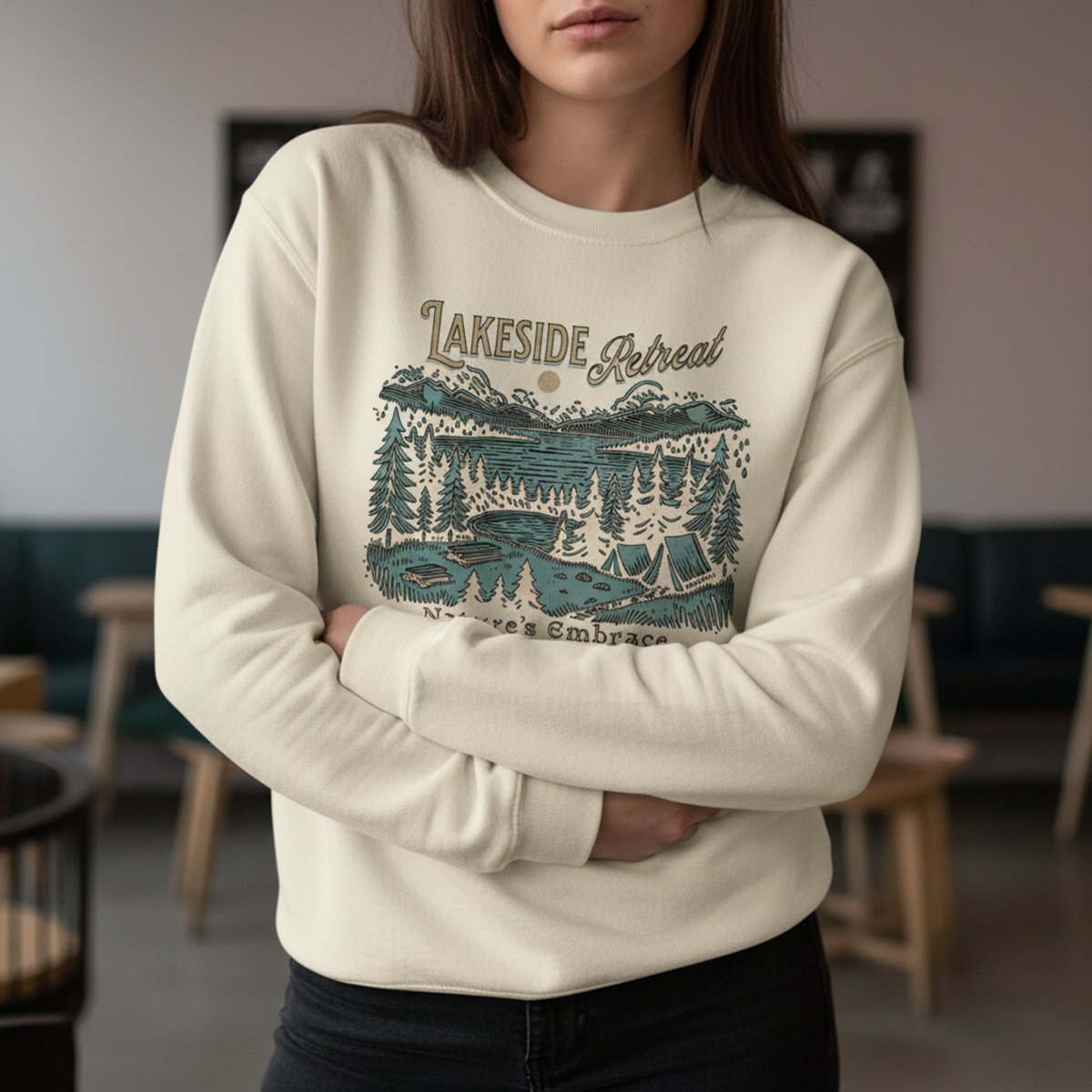 Lakeside Retreat Nature Scene, Cozy Sweatshirt, Nature Lover Gift, Holiday Gift Idea, Winter Scenic Sweater