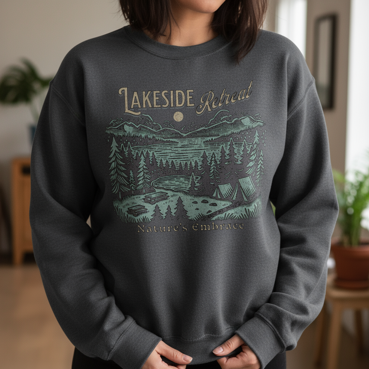 Lakeside Retreat Nature Scene, Cozy Sweatshirt, Nature Lover Gift, Holiday Gift Idea, Winter Scenic Sweater