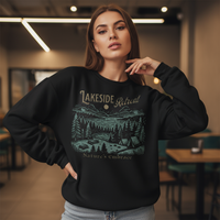 Lakeside Retreat Nature Scene, Cozy Sweatshirt, Nature Lover Gift, Holiday Gift Idea, Winter Scenic Sweater