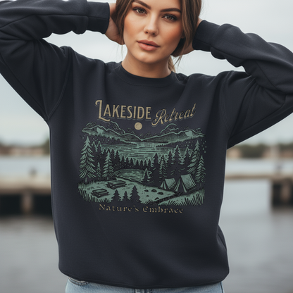 Lakeside Retreat Nature Scene, Cozy Sweatshirt, Nature Lover Gift, Holiday Gift Idea, Winter Scenic Sweater