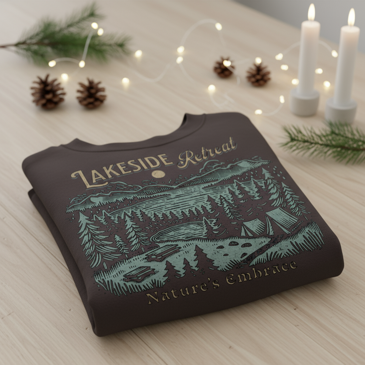 Lakeside Retreat Nature Scene, Cozy Sweatshirt, Nature Lover Gift, Holiday Gift Idea, Winter Scenic Sweater