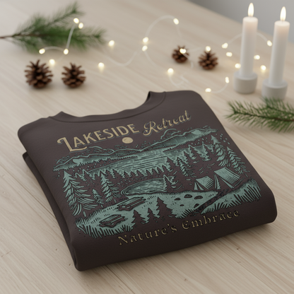 Lakeside Retreat Nature Scene, Cozy Sweatshirt, Nature Lover Gift, Holiday Gift Idea, Winter Scenic Sweater