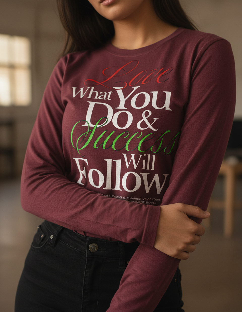 Inspirational Shirt Motivational, Positive Quote Long Sleeve Tee, Minimal Script Design